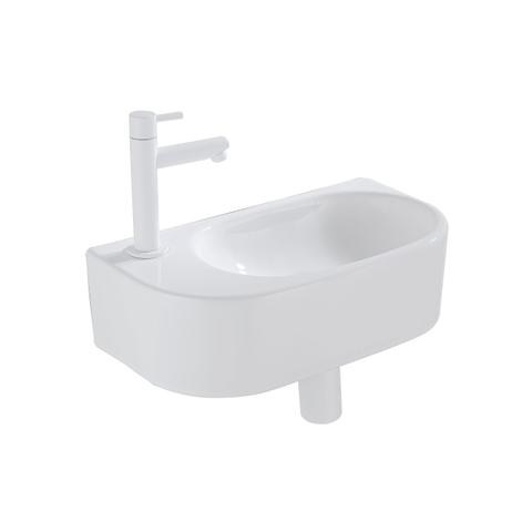 QeramiQ Fuente fonteinset – halfrond – 40x21.5x12 cm – keramiek wit glans – kraangat links – mat witte kraan SW1232800