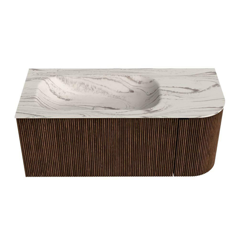 MONDIAZ KURVE-DLUX Meuble de salle de bains 105cm arrondi droite couleur Walnut avec 1 tiroir et 1 porte. Lavabo BIG SMALL gauche sans trou de robinet Nata. SW1432179
