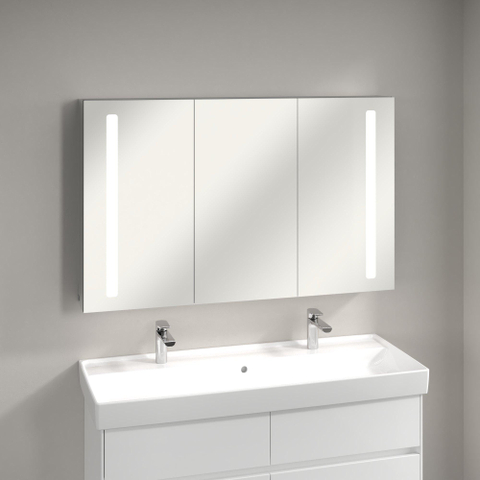 Villeroy & Boch my view 14 My View spiegelkast - met 2 deuren - met geïntegreerde LED verlichting verticaal - 120x75x17.3cm - zilver 1024982