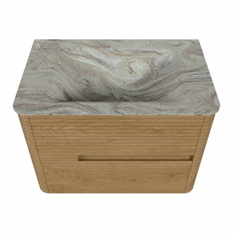 Mondiaz CIRO-DLUX Badkamermeubelset - 70x45x50cm - Solid surface wastafel Glace - 1 wasbak Midden - 1 kraangat - 2 lades - Oak SW1530800