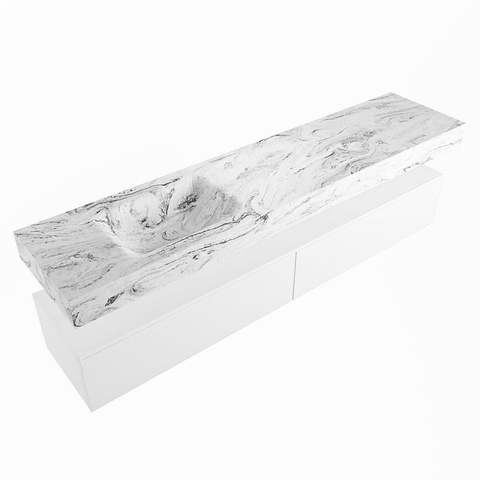 Mondiaz ALAN-DLUX Ensemble de meuble - 200cm - meuble Talc mat - 2 tiroirs - Lavabo Cloud Glace suspendu - vasque Gauche - 0 trous de robinet SW805956