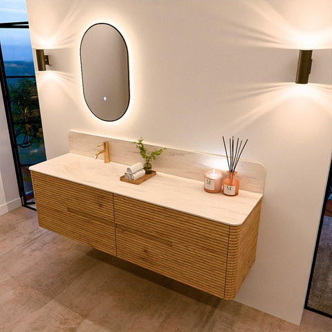 Mondiaz CIRO-DLUX Badkamermeubelset - 170x45x50cm - Solid surface wastafel Meli - 1 wasbak Links - 1 kraangat - 4 lades - Oak SW1531405