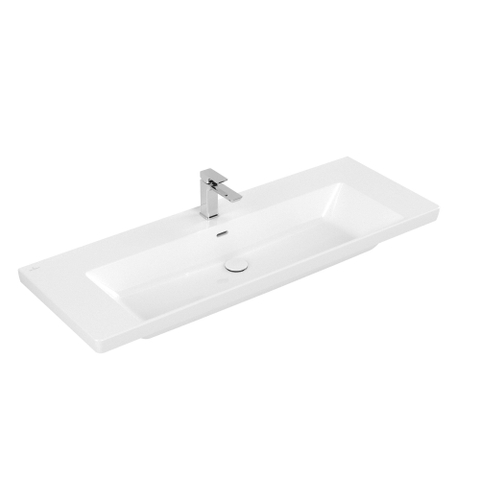 Villeroy & Boch Subway 3.0 meubelwastafel - 130x47x17cm Rechthoek - 1 kraangat - met overloopgat CeramicPlus - White Alpine (glans wit) SW702138