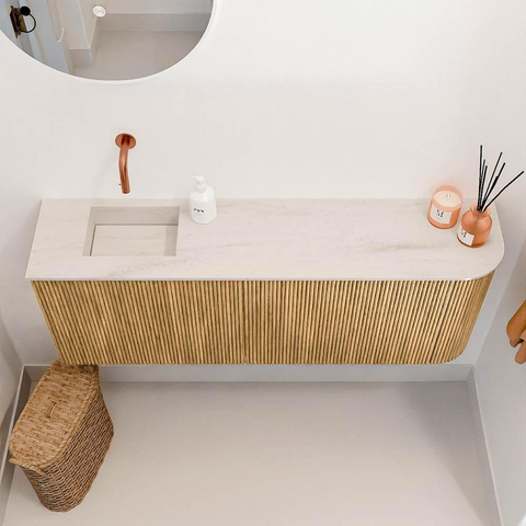 Mondiaz JOYA-DLUX 111.6cm toiletmeubel - ronding rechts kleur Oak - Wastafel FAYE positie Links Zonder kraangat kleur Meli. SW1423995