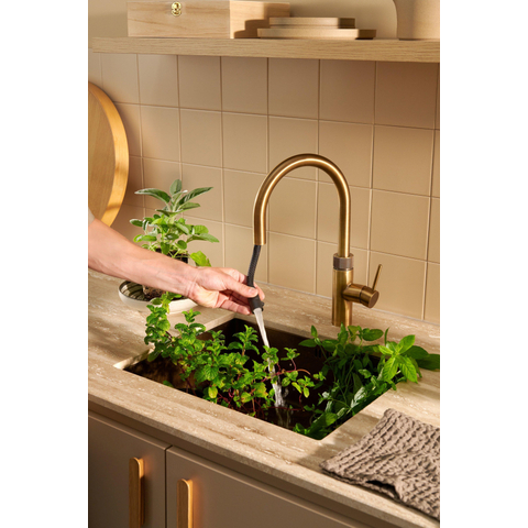 Quooker Flex Round kokendwaterkraan - draaibare & uittrekbare uitloop - PRO3 reservoir - Warm / kokend water - messing patina SW1481680