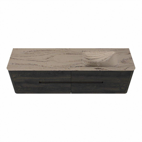 Mondiaz CIRO-DLUX Meuble de salle de bains - 170x45x50cm - Plan vasque Solid surface Arena - 1 vasque à droite - sans trous de robinet - 4 tiroirs - Shadow SW1532392