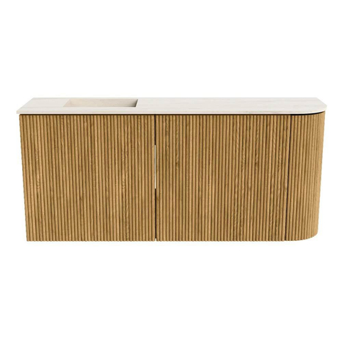 Mondiaz JOYA-DLUX 91.6cm toiletmeubel - ronding rechts kleur Oak - Wastafel FAYE positie Links 1 kraangat kleur Meli. SW1426235