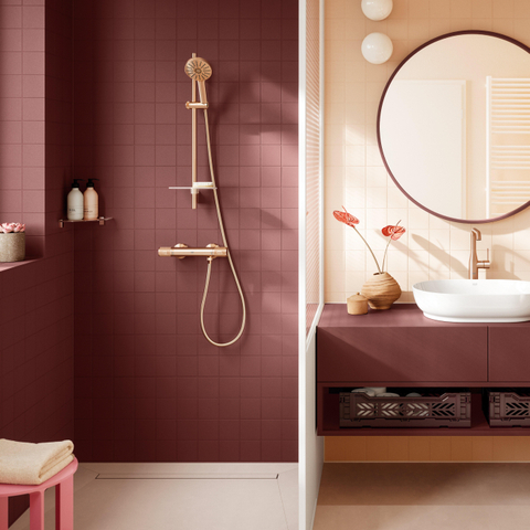 GROHE Vitalio Joy Ensemble barre de douche - 60cm - douchette ronde - 3 types de jets - warm sunset brossé (cuivre) SW1522132