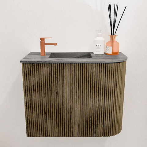 Mondiaz JOYA-DLUX Meuble de salle de bains - 51,6cm - arrondi droit couleur Dusk - Vasque FAYE position Gauche 1 trou de robinet couleur Sombra. SW1426152
