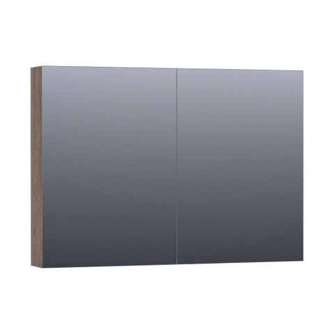 Saniclass Dual Spiegelkast - 100x70x15cm - 2 links- rechtsdraaiende spiegeldeur - MFC - burned bark SW371745