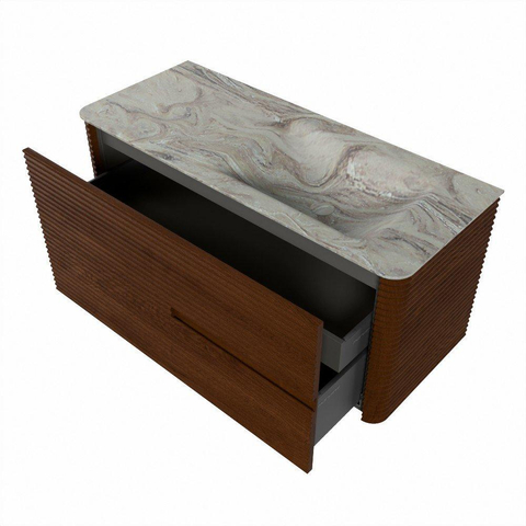 Mondiaz CIRO-DLUX Badkamermeubelset - 110x45x50cm - Solid surface wastafel Glace - 1 wasbak Rechts - zonder kraangaten - 2 lades - Ruby SW1531662