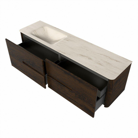 Mondiaz CIRO-DLUX Badkamermeubelset - 170x45x50cm - Solid surface wastafel Meli - 1 wasbak Links - 1 kraangat - 4 lades - Walnut SW1530524