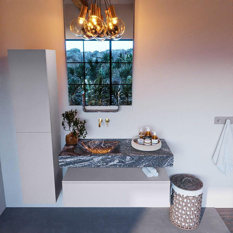 Mondiaz ALAN-DLUX Ensemble de meuble - 110cm - meuble Cale mat - 1 tiroir - Lavabo Cloud Lava suspendu - vasque gauche - 0 trous de robinet SW808199