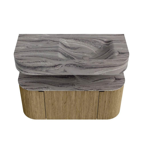 MONDIAZ THOR-DLUX 100cm meuble de salle de bains arrondi gauche + droite couleur Dusk avec 1 tiroir et 2 portes. Vasque suspendue CLOUD Droite sans trou de robinet couleur Sombra. SW1467621