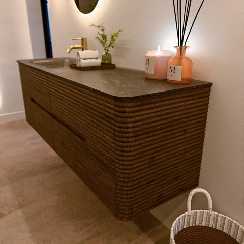 Mondiaz CIRO-DLUX Badkamermeubelset - 150x45x50cm - Solid surface wastafel Lava - 1 wasbak Links - 1 kraangat - 4 lades - Dusk SW1533044