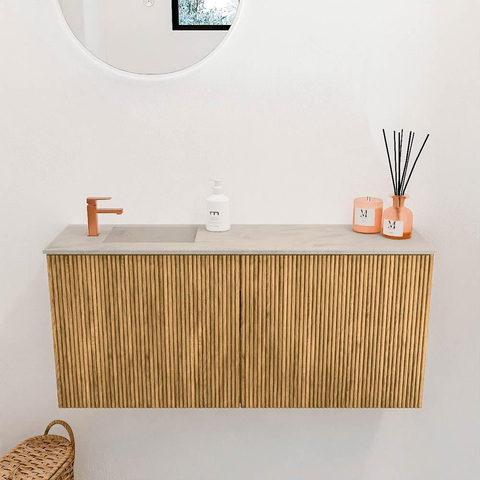 Mondiaz JOYA-DLUX 90cm toiletmeubel - kleur Oak - Wastafel FAYE positie Links 1 kraangat kleur Opalo. SW1422123
