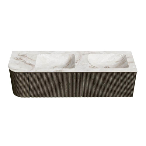Mondiaz KURVE-DLUX Badkamermeubelset - 155x46x40cm - 2 lade - 1 deur - wastafel solid surface - dubbel / rechts - zonder kraangat - Shadow SW1414384
