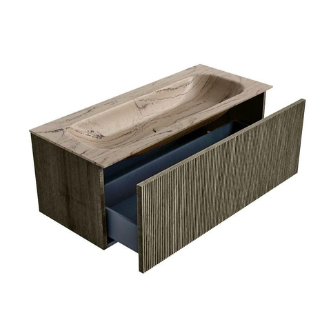 MONDIAZ KURVE-DLUX Meuble de salle de bains 110cm couleur Shadow avec 1 tiroir et 0 porte. Lavabo BIG MEDIUM Central sans trou de robinet Arena. SW1431448
