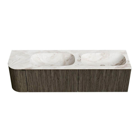 Mondiaz KURVE-DLUX Ensemble de meubles de salle de bains - 165x46x40cm - 2 tiroirs - 1 porte - vasque solid surface - double / droite - 2 trous de robinet - Shadow SW1414387