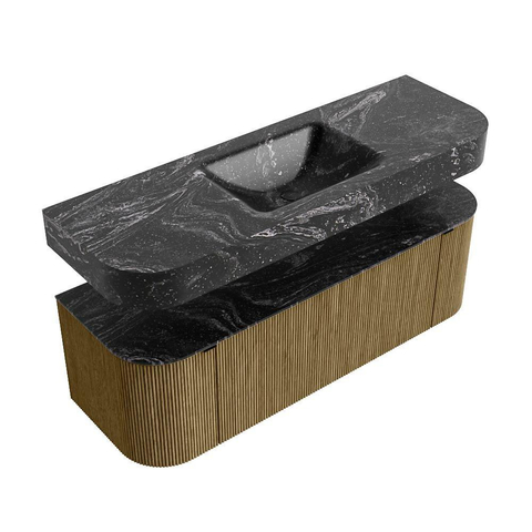 MONDIAZ THOR-DLUX Meuble de salle de bains 140cm arrondi gauche + droite couleur Dusk avec 1 tiroir et 2 portes. Vasque suspendue CLOUD Milieu sans trou de robinet couleur Lava. SW1464229