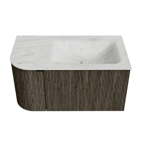 Mondiaz KURVE-DLUX Ensemble de meuble de salle de bains - 85x46x40cm - 1 tiroir - 1 porte - lavabo solid surface - droit - sans trou de robinet - Shadow SW1414038
