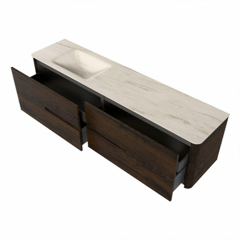 Mondiaz CIRO-DLUX Badkamermeubelset - 190x45x50cm - Solid surface wastafel Meli - 1 wasbak Links - 1 kraangat - 4 lades - Walnut SW1530540