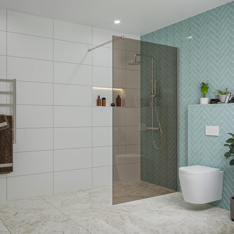 Fortifura Galeria inloopdouche - 110x200cm - rookglas - wandarm - PVD - geborsteld RVS SW917134