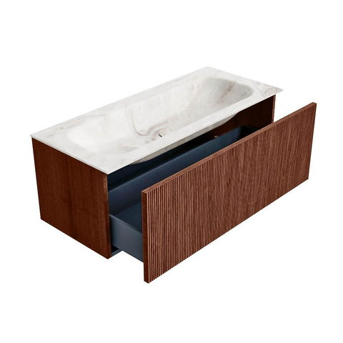 Mondiaz KURVE-DLUX Badkamermeubelset - 110x46x40cm - 1 lade - wastafel solid surface - midden - 1 kraangat - Ruby SW1415657