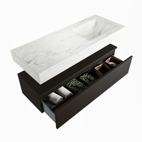 Mondiaz ALAN-DLUX Ensemble de meuble - 120cm - meuble Urban mat - 1 tiroir - Lavabo Cloud Opalo suspendu - vasque Droite - 0 trous de robinet SW806247