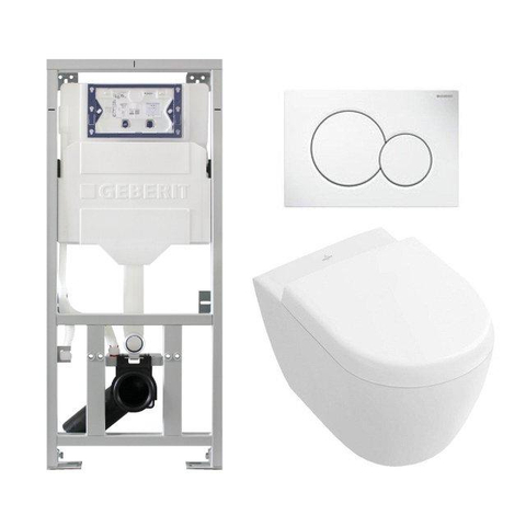 Villeroy & Boch Subway 2.0 DirectFlush compact toiletset - Geberit UP320 inbouwreservoir - softclose - quick release - Geberit Sigma01 glans wit bedieningsplaat - ronde knoppen - white alpin SW47114