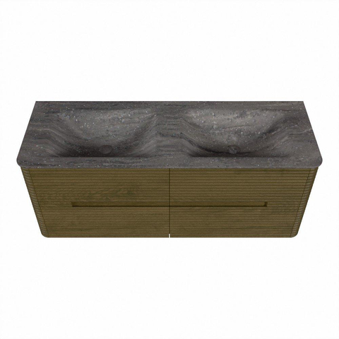 Mondiaz CIRO-DLUX Badkamermeubelset - 130x45x50cm - Solid surface wastafel Oza - 2 wasbak Dubbel - zonder kraangaten - 4 lades - Dusk SW1533280