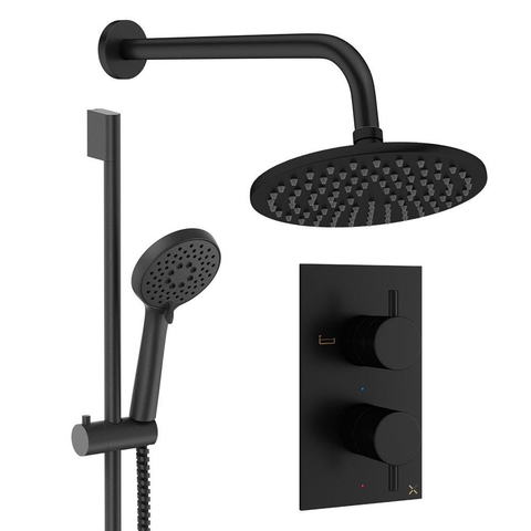 Crosswater MPRO ensemble de douche pluie encastré – douche de tête Ø 20 cm – douchette ronde – 2 leviers – noir mat SW1472624