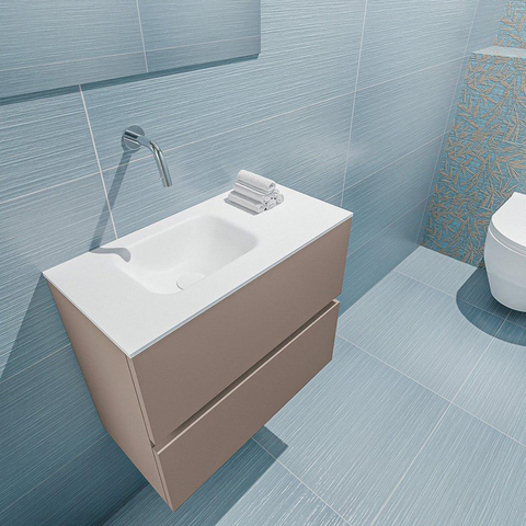 MONDIAZ ADA Toiletmeubel 60x30x50cm met 0 kraangaten 2 lades smoke mat Wastafel Lex links Solid Surface Wit SW472624