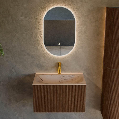 MONDIAZ KURVE-DLUX 70cm badmeubel kleur Walnut met 1 lade en 0 deuren. Wastafel BIG SMALL Midden 1 kraangat Arena. SW1431195