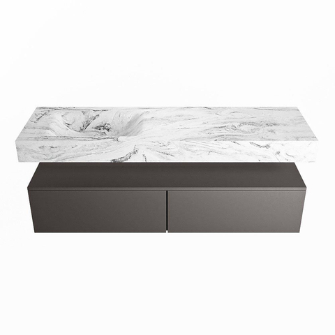 Mondiaz ALAN-DLUX Ensemble de meuble - 150cm - meuble Dark grey mat - 2 tiroirs - Lavabo Cloud Glace suspendu - vasque Gauche - 1 trou de robinet SW804830