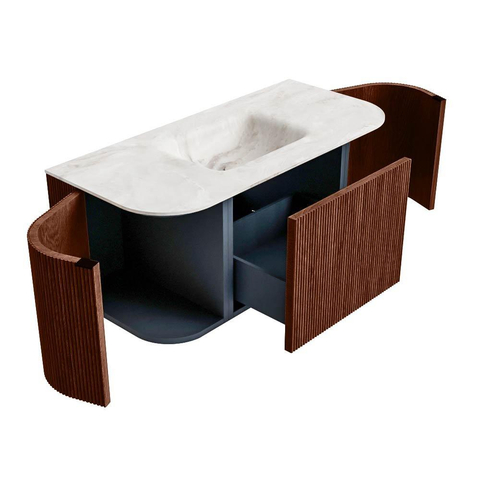 Mondiaz KURVE-DLUX Ensemble de meuble de salle de bains - 100x46x40cm - 1 tiroir - 2 portes - lavabo solid surface - au milieu - sans trou de robinet - Ruby SW1415608