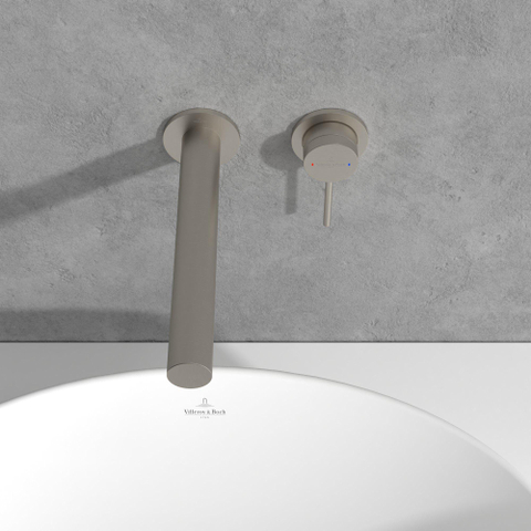 Villeroy & Boch Loop & Friends wastafeluitloop set - wandmontage - Brushed Nickel (rvs) SW974330