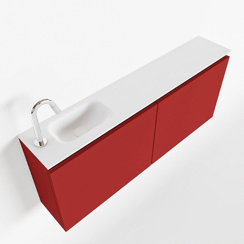 MONDIAZ TURE Toiletmeubel 120x23x50cm met 1 kraangaten 2 deuren fire mat Wastafel Eden links Solid Surface Wit SW475050