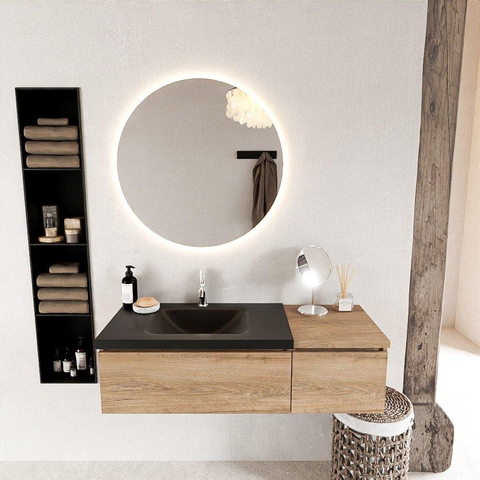 MONDIAZ BUKLA 120cm meuble de salle de bain avec module 40 couleur Chêne blanchi avec 2 tiroirs. Lavabo CLOUD à gauche 1 trou de robinet couleur Urbaine. SW1382076