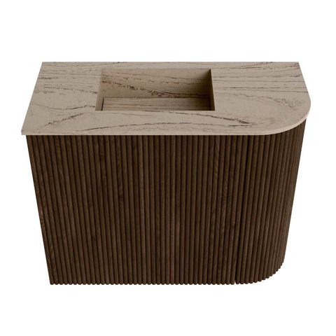 Mondiaz JOYA-DLUX 51.6cm toiletmeubel - ronding rechts kleur Walnut - Wastafel FAYE positie Links Zonder kraangat kleur Arena. SW1424351