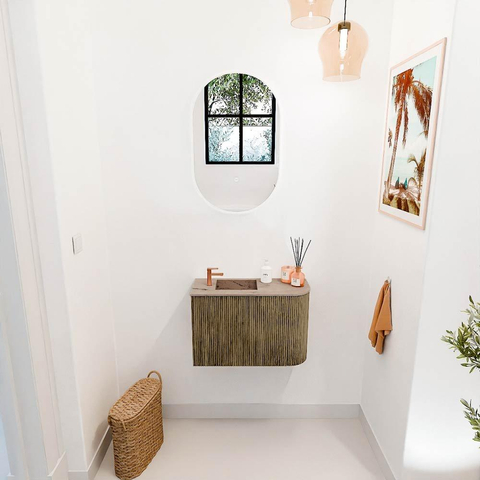 Mondiaz JOYA-DLUX 61.6cm meuble de toilette - arrondi droit couleur Dusk - Vasque FAYE position Gauche 1 trou de robinet couleur Arena. SW1426268