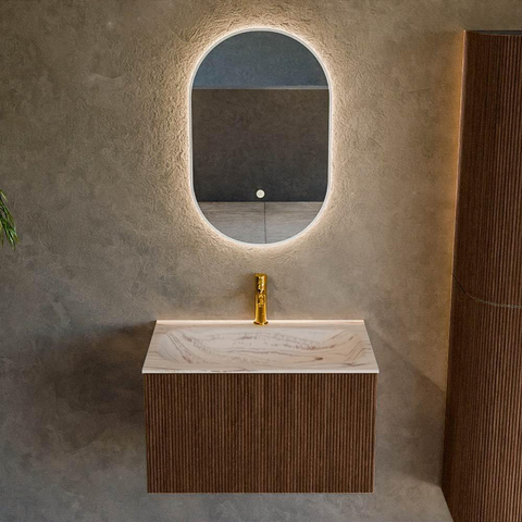 MONDIAZ KURVE-DLUX Meuble de salle de bains 70 cm couleur Walnut avec 1 tiroir et 0 porte. Vasque BIG SMALL Centre 1 trou de robinet Nata. SW1432162