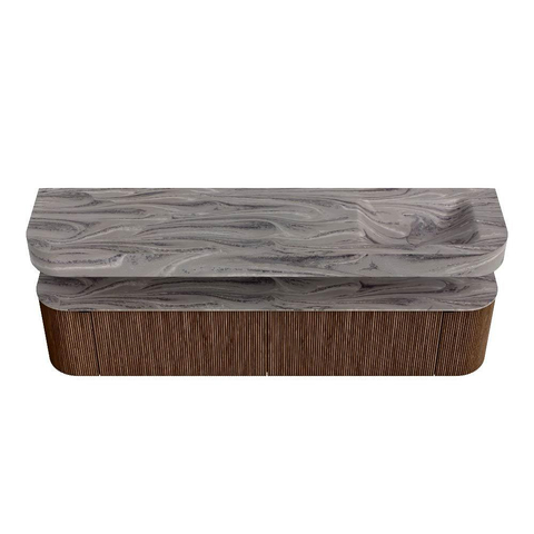MONDIAZ THOR-DLUX 200cm meuble de salle de bains arrondi gauche + droite couleur Walnut avec 2 tiroirs et 2 portes. Vasque suspendue CLOUD Droite 1 trou de robinet couleur Sombra. SW1467263