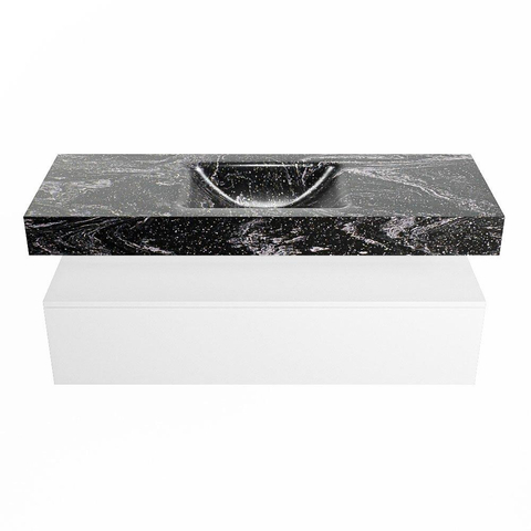 Mondiaz ALAN-DLUX Ensemble de meuble - 130cm - meuble Talc mat - 1 tiroir - Lavabo Cloud Lava suspendu - vasque Centre - 1 trou de robinet SW807816