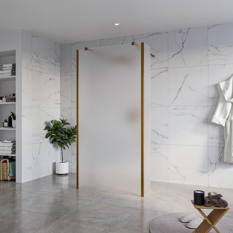 FugaFlow Eccelente Vetro Douche à l'italienne - 100x200cm - verre satiné - anticalcaire - verre de sécurité 8mm - 2 parois latérales 30cm - avec bras muraux et profilés d'angle - Cuivre brossé SW1125339