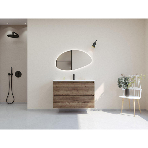 H&R Badmeubelen Infinity XXL 3D Badkamermeubelset - 100 cm - 1 keramische wasbak gala wit - 1 kraangat - 2 lades - charleston SW863496