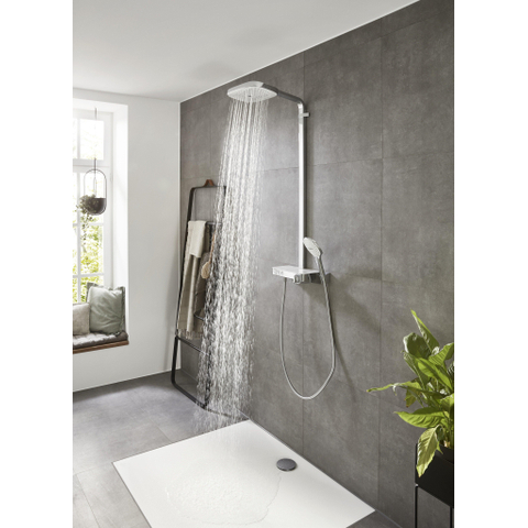 Hansgrohe Raindance Select E 300 - showerpipe: - met Showertablet - 300 opbouwkraan - thermostatisch - met handdouche - 3jet en hoofddouche - 3jet wit/chroom - thermostaat - wit chroom 0452234