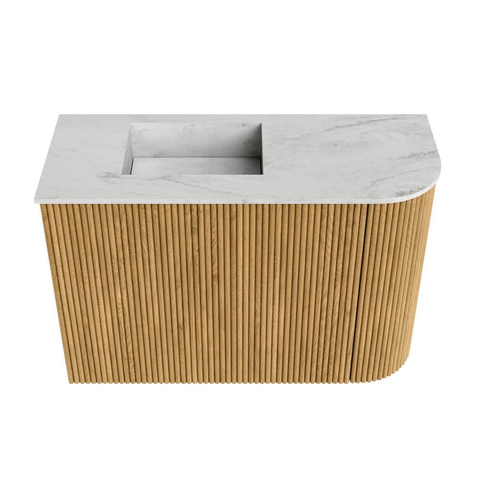 Mondiaz JOYA-DLUX 61.6cm toiletmeubel - ronding rechts kleur Oak - Wastafel FAYE positie Links Zonder kraangat kleur Opalo. SW1422144