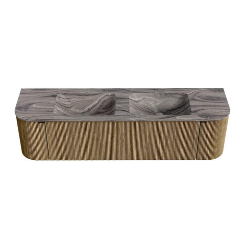 MONDIAZ KURVE-DLUX Meuble de salle de bains 170cm arrondi gauche + droite couleur Dusk avec 1 tiroir et 2 portes. Vasque LEAF Double 2 trous de robinet Sombra. SW1433887