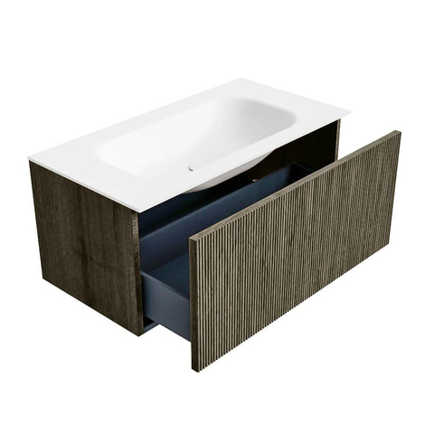Mondiaz KURVE Ensemble meuble de salle de bains - 90x46x40cm - 1 tiroir - vasque solid surface - centrale - sans trou de robinet - Shadow SW1414215